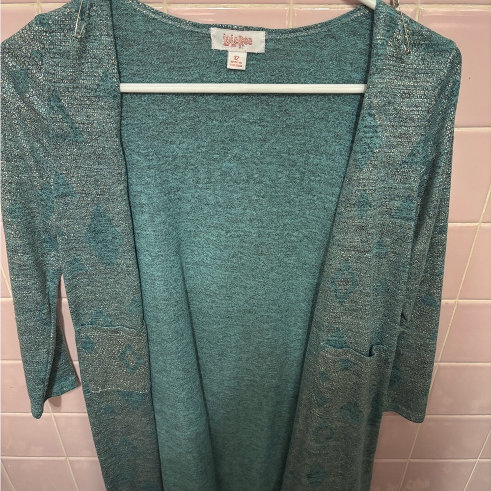 LuLaRoe Blue Cardigan Sweater Relaxed Fit Knit Girls Size 12